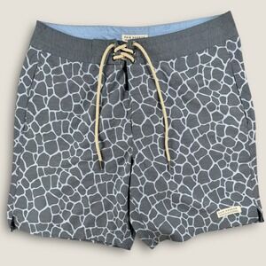 Fair Harbor Board Shorts Men's 33 Gray Blue Mosaic Swim Trunks Stretch Lined